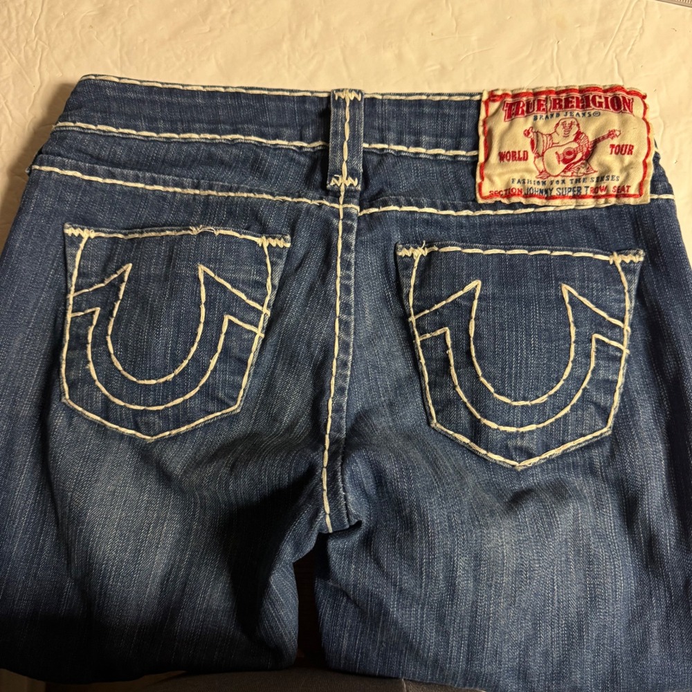True Religion Johnny Super T Jeans Blue Bootcut White Stitch USA Made Size 25